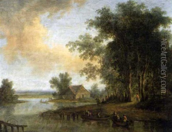 Flusslandschaft Mit Fischern Und Ihren Booten Oil Painting - Johann Christian Brand