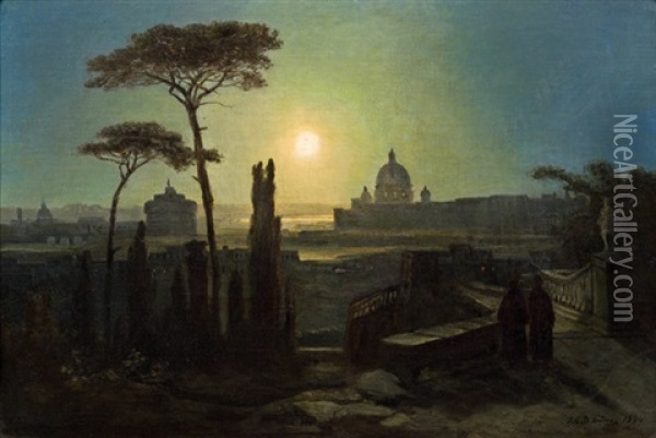 Blick Auf Rom Bei Nacht Oil Painting - Josef Karl Berthold Puettner