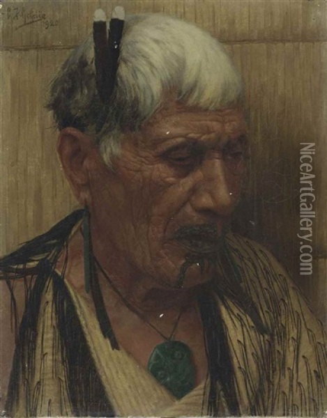 Memories. Wiripine Ninia, A Ngatiawa Chieftainess Oil Painting - Charles Frederick Goldie