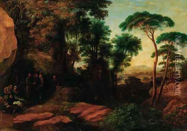 Travellers resting in an extensive wooded landscape Oil Painting - Agostino Aglio