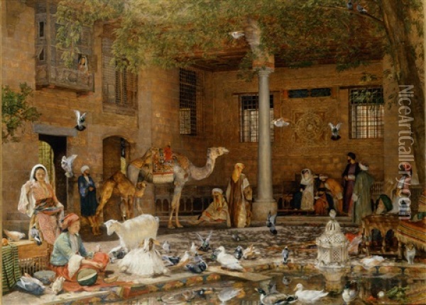 The Hosh (courtyard) Of The House Of The Coptic Patriarch, Cairo Oil Painting - John Frederick Lewis