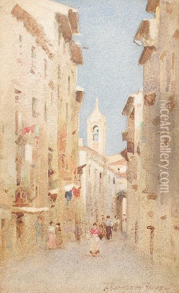 Street In Pisa Oil Painting - T. Hampson Jones