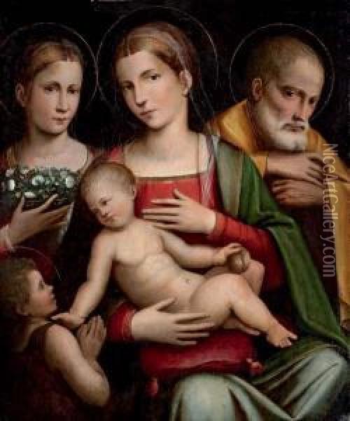 The Holy Family With The Infant Saint John The Baptist And Saint Elizabeth Oil Painting - Giacomo Raibolini
