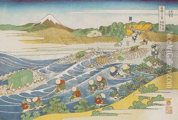Mount Fuji from Kanaya on the Tokaido Road (Tokaido Kanaya no Fuji) Oil Painting - Katsushika Hokusai