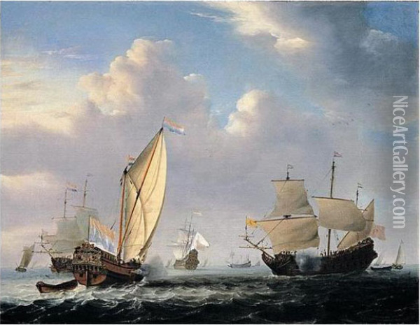 Signed And Dated Lower Right: W.v. V Oil Painting - Willem van de, the Elder Velde
