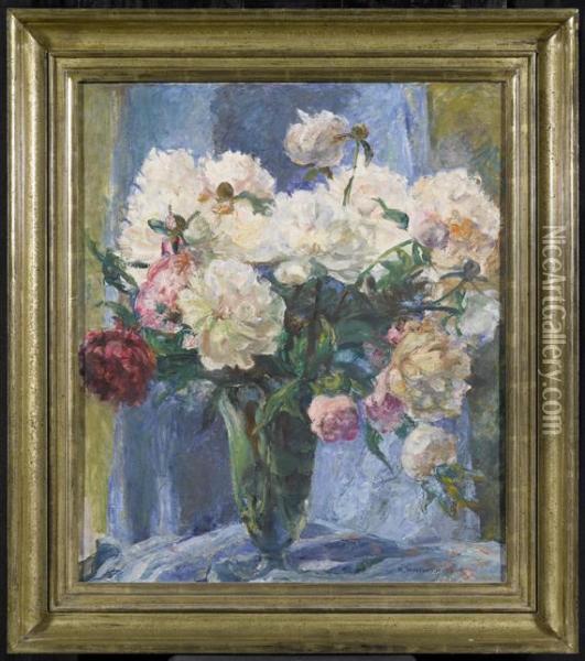 Still Life With Peonies Oil Painting - Alfred Marxer
