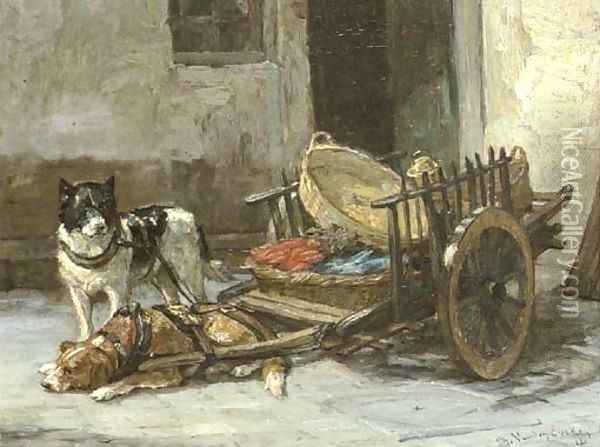 Les chiens se reposent Oil Painting - Charles van den Eycken