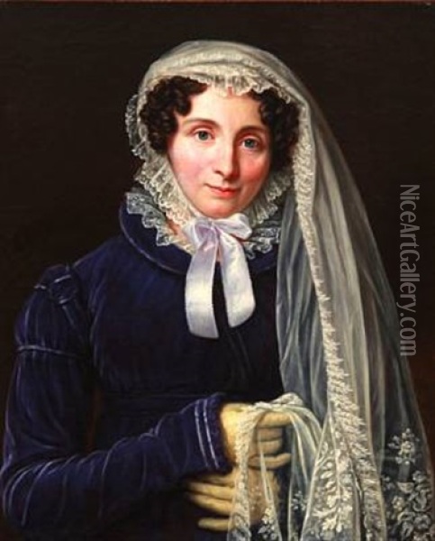Portrait Of Henriette Charlotte Ronckendorff (+ Portrait Of Her Husband Franz; Pair) Oil Painting - Georg Friedrich Adolf Schoener