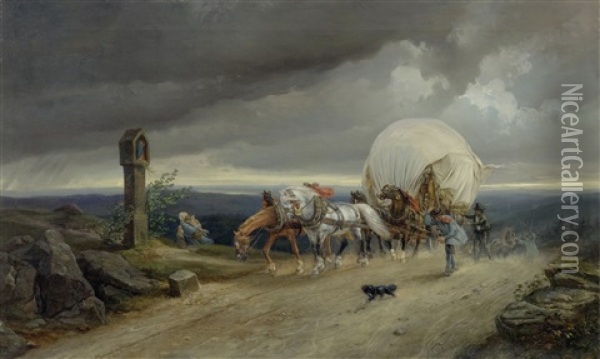 Carriage In A Storm Oil Painting - Gustav Adolf Friedrich