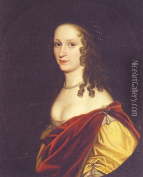 Portrait Of Sophia, Princess Palatine, In A Gold Dress With A Crimson Wrap Oil Painting - Gerrit Van Honthorst