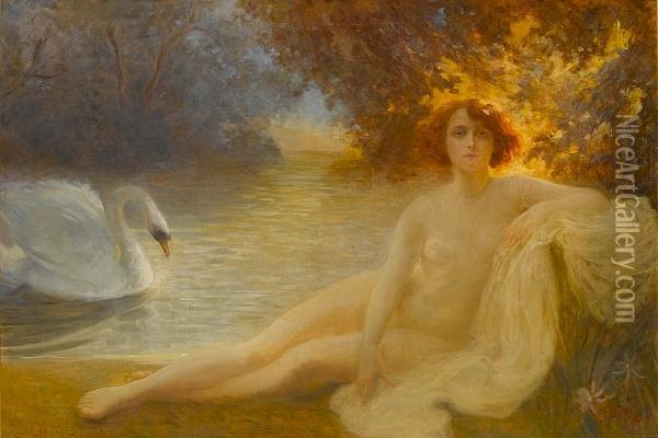 Leda And The Swan Oil Painting - Albert-Auguste Fourie