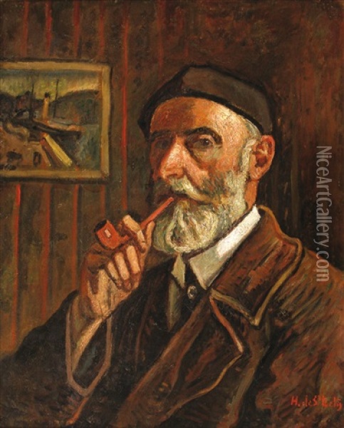 Autoportrait A La Pipe Oil Painting - Henri Lienard De Saint-Delis