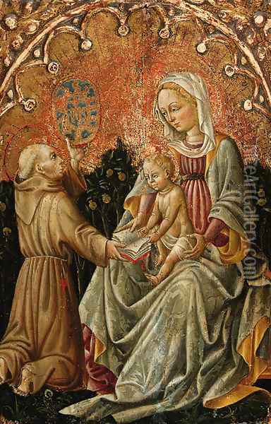 The Madonna and Child with Saint Bernardino of Siena Oil Painting - Antonio Di Guido Alberti Da Ferrara