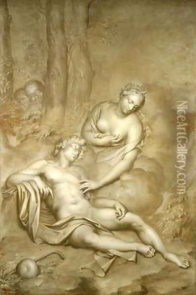 Luna (Diana) visits the sleeping Endymion, 1696 Oil Painting - Adriaen Van Der Werff