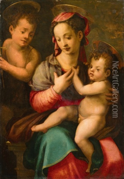 Madonna With Child And St. John / La Madonna Col Bambino E San Giovannino Oil Painting - Carlo Portelli