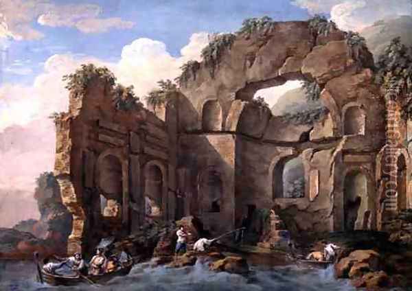 Architectural Ruins, 1771 Oil Painting - Charles-Louis Clerisseau
