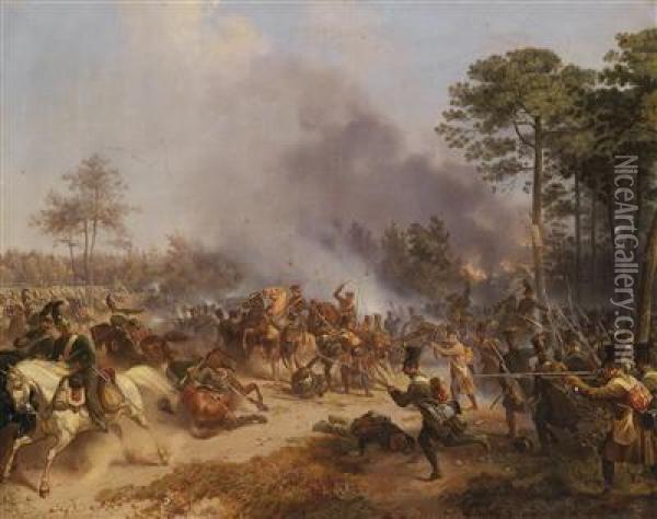 Battle Ofthe Austrian Infantry Oil Painting - Friedrich L'Allemand