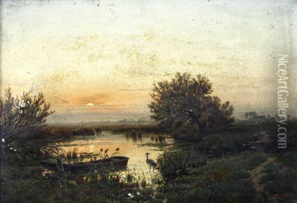 Landschaft Mit Kleinem See Und Reiher Oil Painting - Johannes-Bertholomaus Dutntze