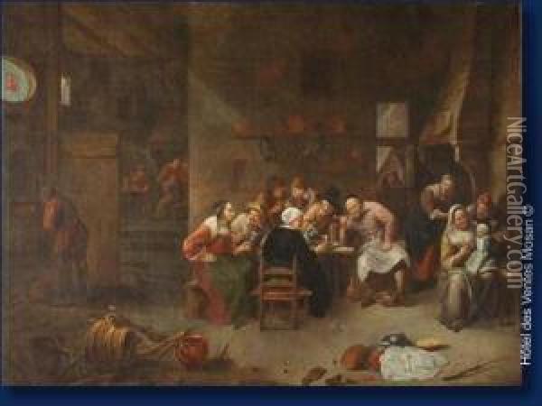 Paysans Buvant Et Fumant Dans Une Auberge Oil Painting - Gillis van Tilborgh