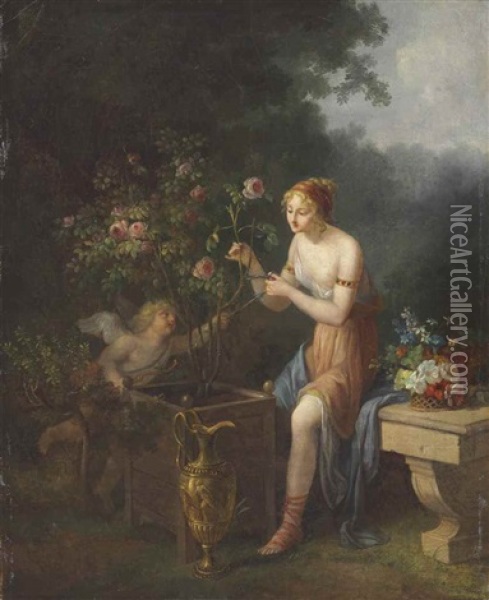 Venus And Cupid With A Rosebush Oil Painting - Jean-Frederic Schall