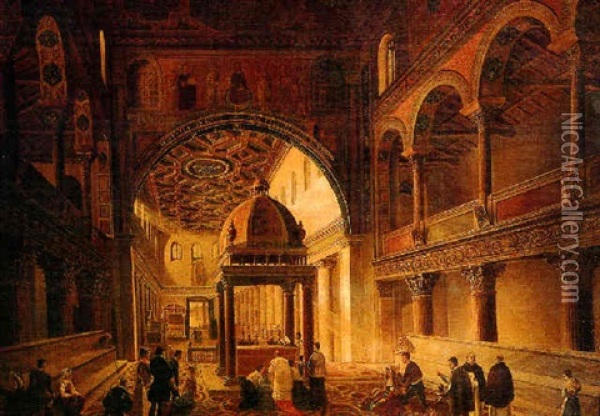 Figures In A Church Interior Oil Painting - Francesco Diofebi