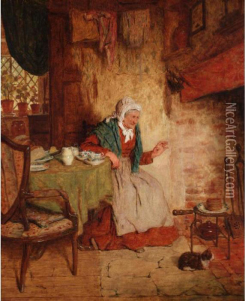 Tea By The Fire Oil Painting - Robert W. Wright