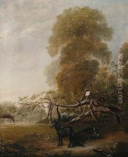 The Original Ribston Apple Tree With Favourite Pony And Donkey Oil Painting - John Jnr. Ferneley