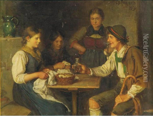 At The Pub Oil Painting - Franz Von Defregger