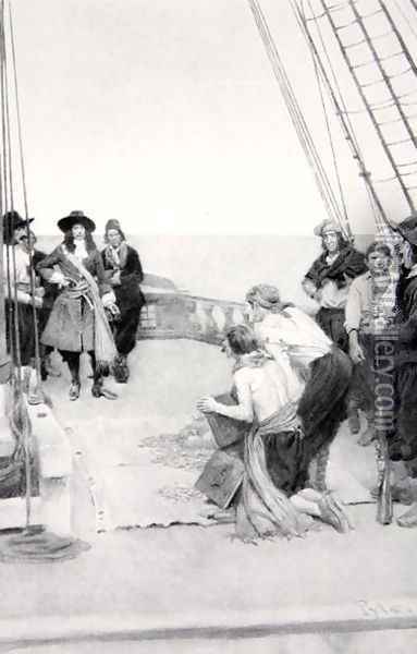Phips recovering the sunken treasures, 1690s, published in Harpers Magazine, 1901 Oil Painting - Howard Pyle