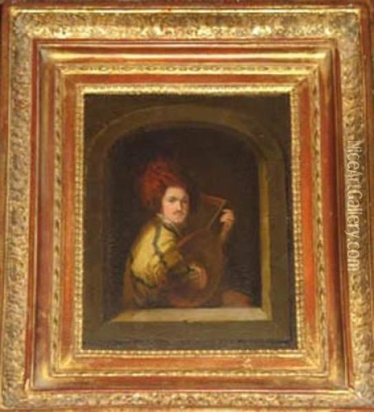 Gentleman With A Lute In A Niche Oil Painting - David The Younger Teniers