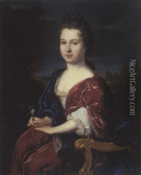 Portrait De Femme Assise Sur Fond De Paysage Oil Painting - Constantyn Netscher
