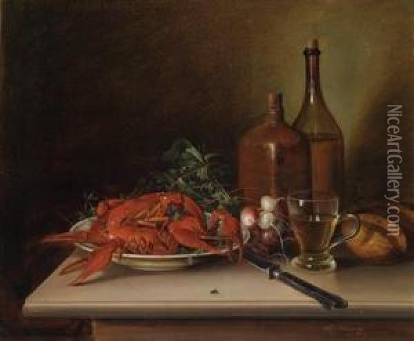 Still Life With Crayfish Oil Painting - Vincenz Kreuzer