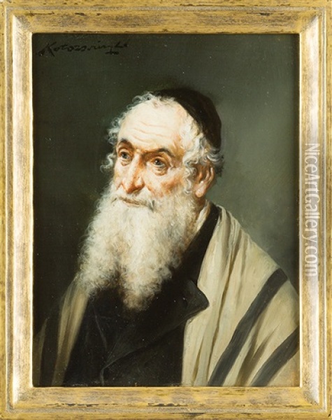 Bearded Elder With Prayer-shawl Oil Painting - Lajos Kolozsvary