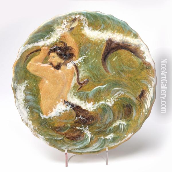 Earthenware Dishmodelled In Light Relief With Aegir And Waves Oil Painting - Karl Frederik Hansen-Reistrup