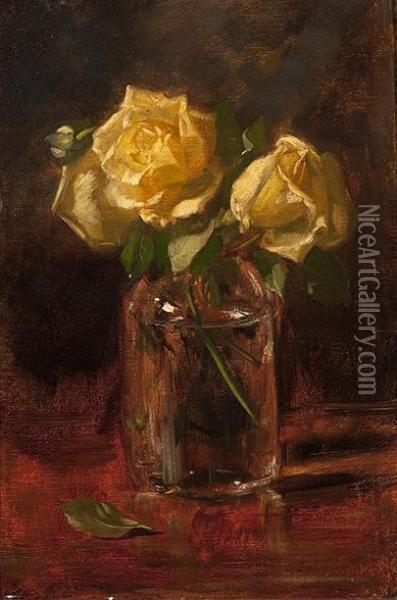 Still Life Of Flowers With Roses In A Glass Vase Oil Painting - Salomon Garf