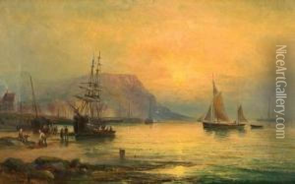 A Fishing Harbour At Sunset Oil Painting - Charles Thorneley