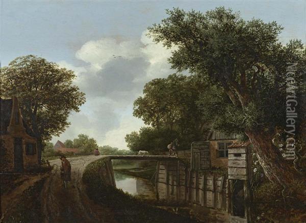 Landschaft Mit Haus An Einem Bach Und Einer Brucke . Oil Painting - Willem Gras
