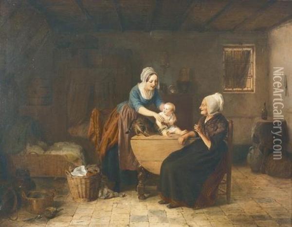 Genreszene Mit Drei Generationen. Oil Painting - Frans Ant., Francois De Bruycker