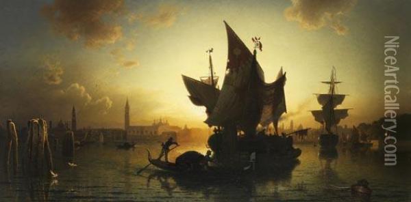 Ansicht Von Venedig In Der Abendsonne Oil Painting - Ludwig Meixner