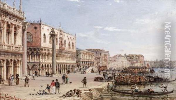 Venezia, Riva Degli Schiavoni Oil Painting - Giovanni Grubacs