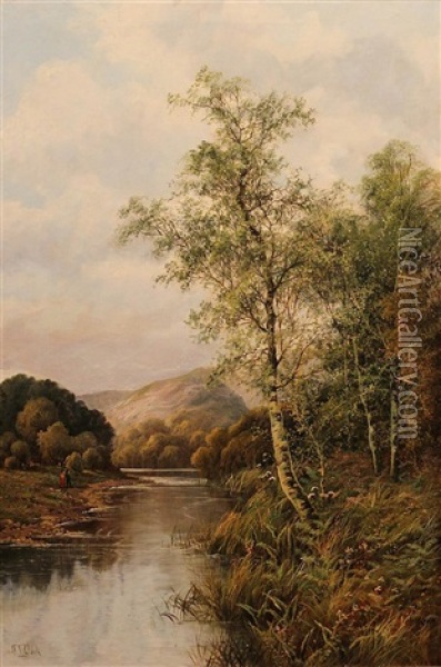 River Landscape Oil Painting - Octavius Thomas Clark