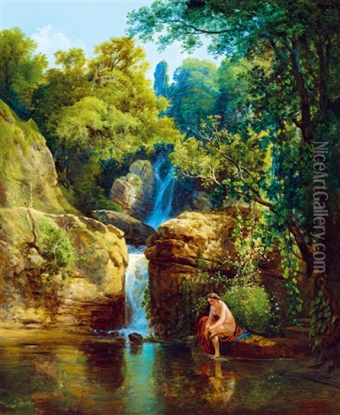 Nymph Bathing Oil Painting - Karoly Marko the Elder