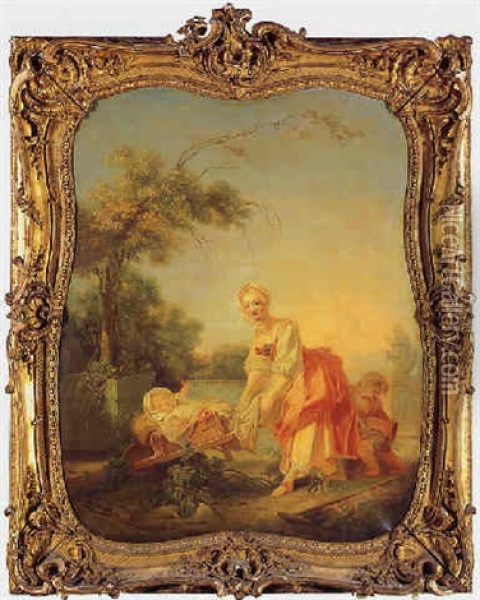 Young Woman With Her Baby In A Wheelbarrow Oil Painting - Jean-Honore Fragonard