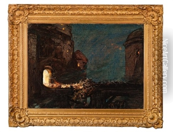 The Battle Of The Drawbridge At Midnight Oil Painting - Tom Mostyn