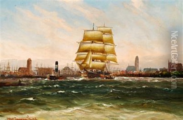 Hamburg Harbour Oil Painting - Alfred Serenius Jensen