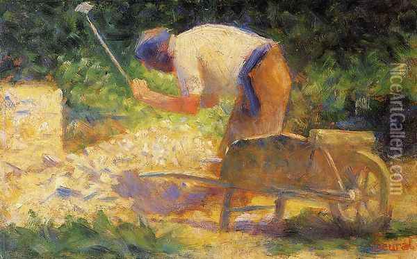Stone Breaker and Wheelbarrow, Le Raincy Oil Painting - Georges Seurat