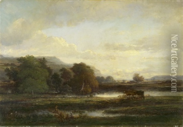 Teichlandschaft Mit Kuh- Und Schafherde Oil Painting - Jules Andre