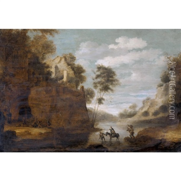Arkadische Landschaft Mit Nymphe Und Satyroi Oil Painting - Cornelis Van Poelenburgh