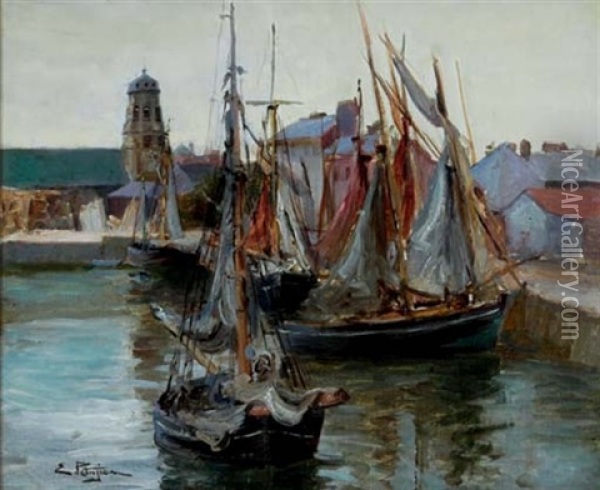 Bateaux Dans Le Port Oil Painting - Edmond Marie Petitjean