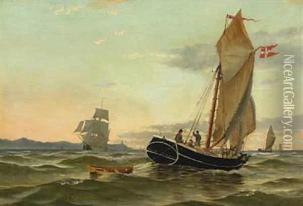 Seascape With Sailing Ships At Sea Oil Painting - Peter Eggers